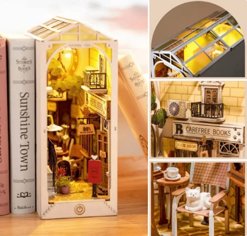 Rolife DIY Book Nook Kit Sunshine Town, DIY Miniature Booknook Kit Creative Decorative Bookend Bookshelf Insert 3D Puzzles for Adults, Halloween/Christmas Decorations/Gifts for Adults (Sunshine Town) - color: Sunshine Town