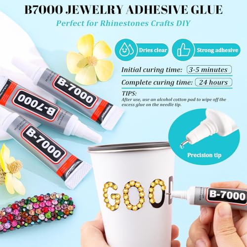 6100Pcs Resin Rhinestones for Bedazzling with 2Pcs 10ml B7000 Jewelry Glue, 1 Box Flatback Crystals Diamond (Golden Yellow) for Crafting Crafts, Gems for Clothing Shoes Tumblers Nail Art - color: Golden, size: 1 Small Pack + 2Pc Glue