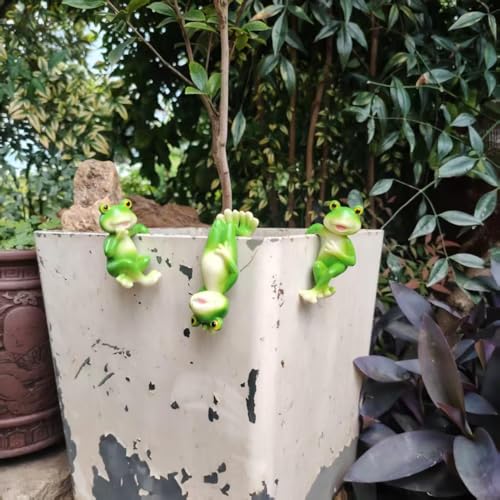 3 Pieces of Outdoor Courtyard Climbing Frog Statue Decoration, Outdoor Fairy Garden Resin Crafts, Flower Pot Landscape Frog, Miniature Landscape Pendant Accessories