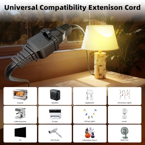 1ft 2-Prong Power Extension Cord Black, 1-Pack NEMA 1-15P to 1-15R - style: Normal Plug-1PACK