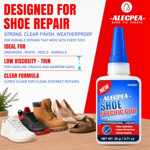 ALECPEA Shoe Glue for Sole Repair, Thin Clear Adhesive, 20g with 3 Tips - color: Shoe Glue