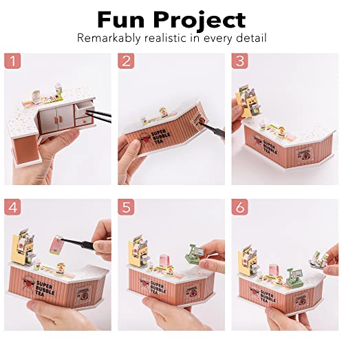 Rolife Plastic House Building Set Toy DIY Miniature Dollhouse Playset with LED for Mini Figures Construction Toys Diorama Kit Gifts for Adults - style: Bubble Tea Shop