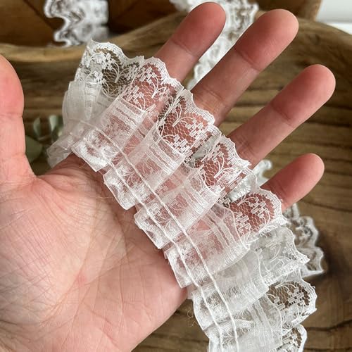 15 Yards Double Ruffle Lace Trim - 1.8 Inch Wide - color: White Lace Double Ruffle