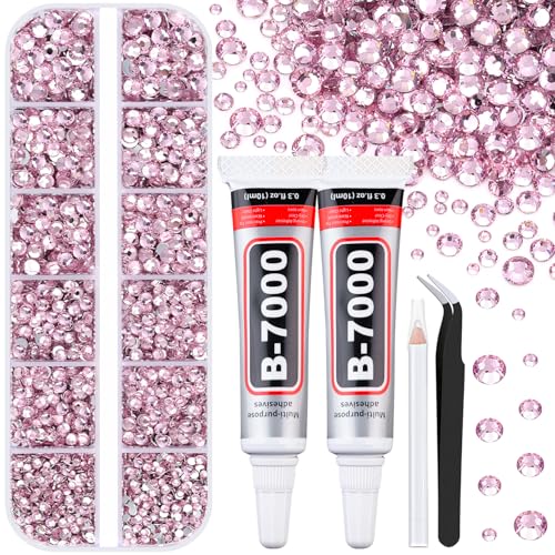 6100Pcs Resin Rhinestones for Crafting with 2Pcs 10ml B7000 Jewelry Glue, 1 Box Flatback Crystals Diamond (Light Pink) for Bedazzling Crafts DIY Nail Art Non Hotfix Gems for Clothing Shoes - color: Light Pink, size: 1 Small Pack + 2Pc Glue
