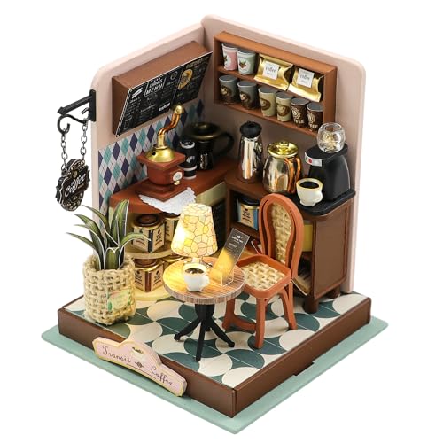 Kisoy DIY Miniature House Kit, Tiny House Building Kit with Furniture and LED Light for Adults and Teens, DIY Mini House Craft Kit, Decorations/Gifts for Family and Friends (Meet Cafe) - color: Meet Cafe