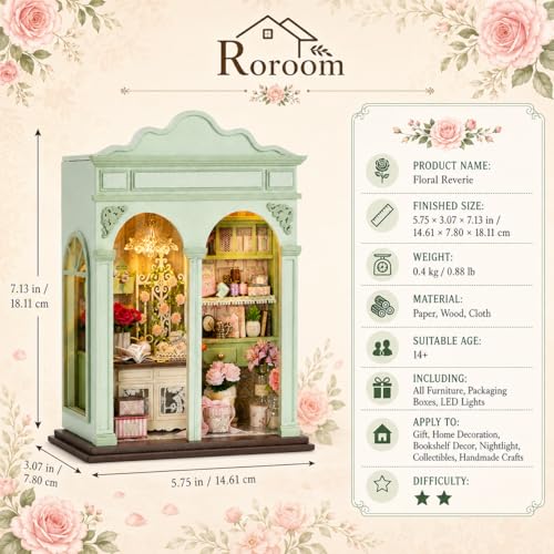 Roroom Book Nook Kit for Adults, Floral Reverie House Building Kit - color: Floral Reverie