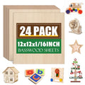 24 Pack Basswood Sheets 1/16x12X12Inch,Plywood Sheets for Crafts.Unfinished Wood Boards for Laser Cutting & Engraving,Burning,Balsa Wood Sheet for Painting - size: 24P 12x12x1/16in