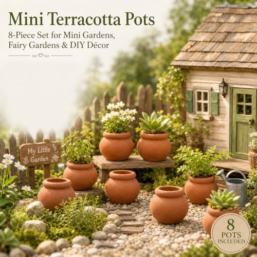 Hiawbon 8 Pcs Miniature Clay Pots Mini Terracotta Pots