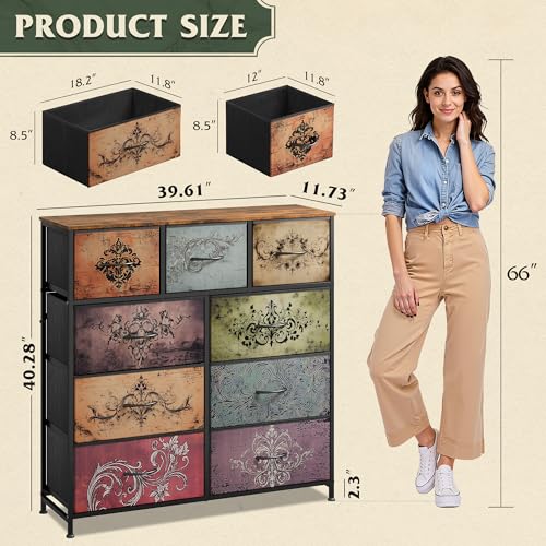 WLIVE Tall Dresser for Bedroom, 9 Drawer Chest of Drawers, Pattern - color: Pattern