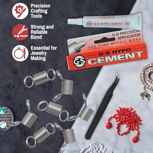 GS Hypo Cement Glue for Jewelry Making (9 ml) - 8 Pack Beadalon Bead Stoppers and Fine Point Precision Tweezers - Adhesive Bundle for Beads, Bracelets, Watch Repair