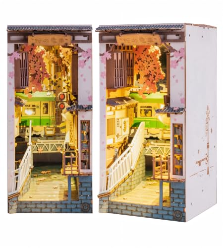Rolife DIY Book Nook Kit Sakura Densya, DIY Miniature Booknook Kit Creative Decorative Bookend Bookshelf Insert 3D Puzzles for Adults, Halloween/Christmas Decorations/Gifts for Adults (Sakura Densya) - color: Sakura Densya