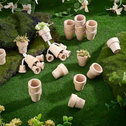 PH PandaHall 20pcs Mini Wood Flower Pots 1x1.1 Inch Natural Wooden Flower Pots Burlywood Rustic Planters for Home Decor Christmas Birthday Gifts Plant Lovers Crafting DIY Projects