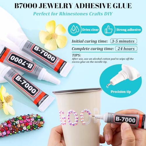 6100Pcs Jelly Resin Rhinestones for Crafting with 2Pcs 10ml B7000 Jewelry Glue, 1 Box Flatback Crystals Diamond (Light Pink AB) for Bedazzling Crafts DIY Nail Art Non Hotfix Gems for Clothing Shoes - color: Light Pink AB, size: 1 Small Pack + 2Pc Glue