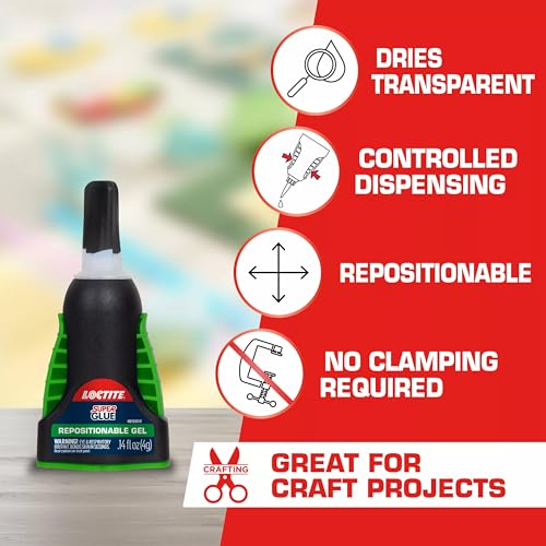 Loctite Super Glue Repositionable Gel, Clear, 0.14 fl oz Bottle, 2 Pack - Superglue for Plastic, Wood, Metal, Crafts & Repair, Cyanoacrylate Adhesive Instant Glue - size: 2 Pack