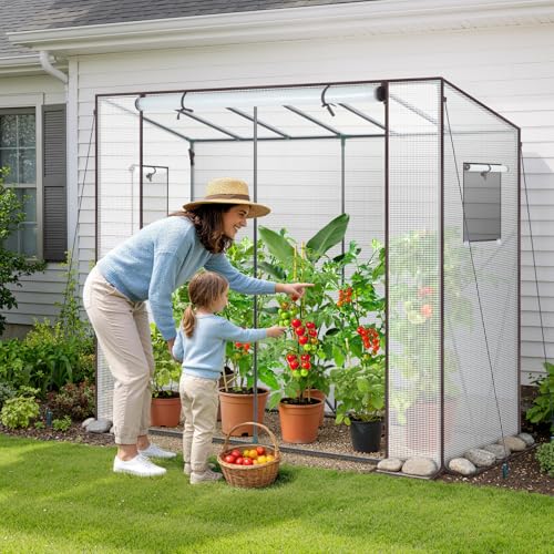 Ohuhu Tomato Greenhouse for Outdoors: Portable Lean to Green House Heavy Duty with Roll-Up Zippered Door, Tall Plastic Greenhouses for Outside Plants Growing Shed Tent for Backyard, 6.6x2.5x5.6 FT - color: White, size: 6.6' x 2.5' x 5.5'