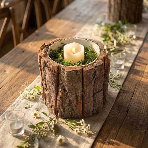 NUOBESTY 2 pcs Bark Flower Pot Rustic Succulent Planter Waterproof Log Plant Container Tree Stump Flower Pot for Home Garden Farmhouse Decor Table Centerpiece 4.72 X 4.72 X 3.93 in