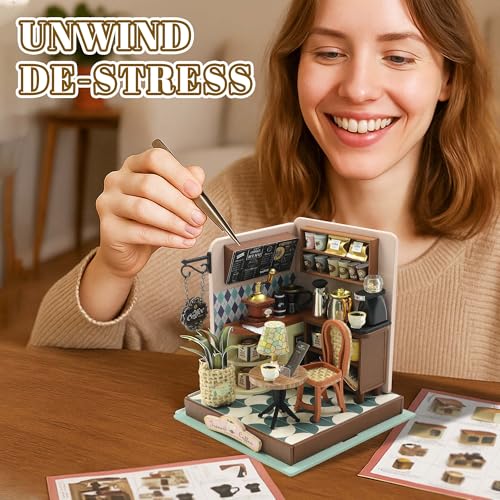 Kisoy DIY Miniature House Kit, Tiny House Building Kit with Furniture and LED Light for Adults and Teens, DIY Mini House Craft Kit, Decorations/Gifts for Family and Friends (Meet Cafe) - color: Meet Cafe