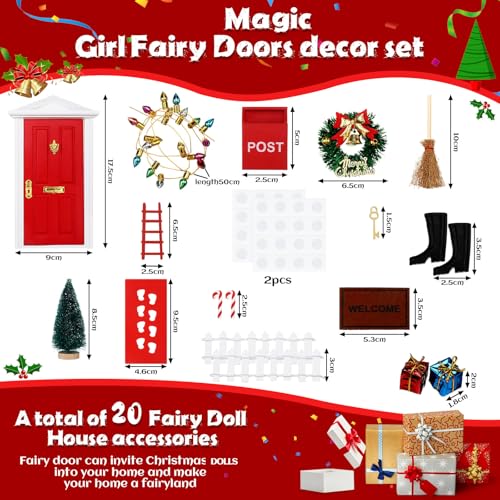 Hungdao 20 Pcs Christmas Fairy Door Wooden Miniature Decor, Red - color: Red