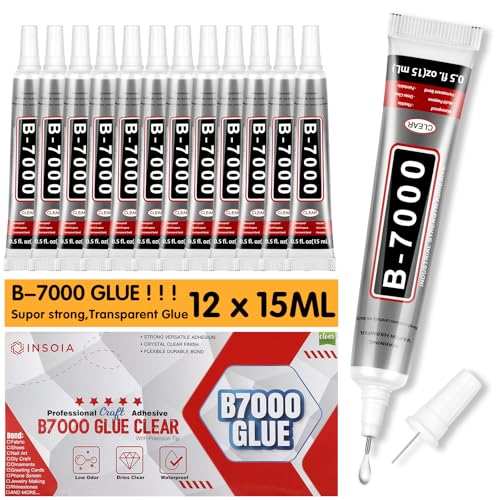 INSOIA Bedazzling Glue B7000 Clear, 12 x 15ml Precision Tip - size: 15Grams * 12 Pack