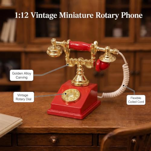 Dollhouse Miniatures 1 12 Scale Vintage Telephone Desk Accessories Decor - color: Red