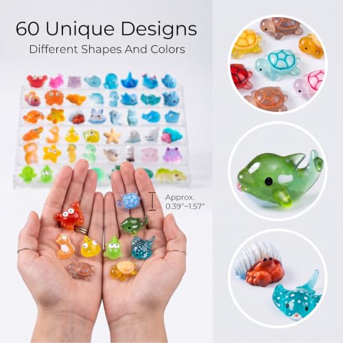 Zerobe Mini Resin Ocean Animals: 60Pcs Tiny Sea Creature Figurine Set - color: Ocean