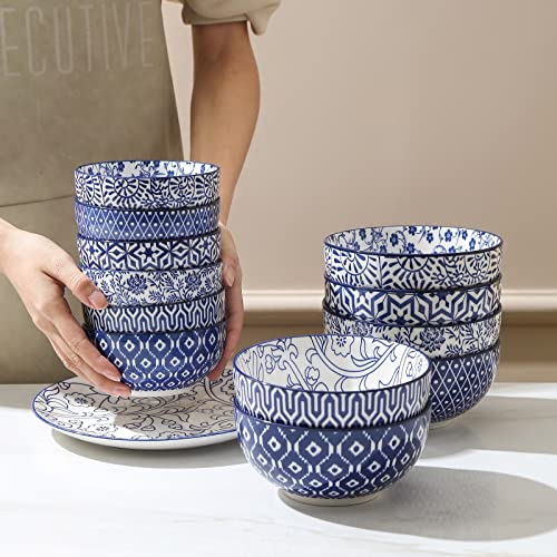 Selamica Ceramic 12 OZ Dessert Bowls Set, Ice Cream Bowls, 4.7 Inch Small Bowls for Snack, Side Dishes, Rice, Microwave Dishwasher Safe, Set of 6, Vintage Blue - color: Vintage Blue, size: 4.7 Inch