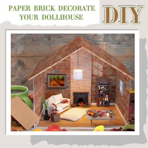 Flutesan 12 Pcs Miniature Dollhouse Wallpaper, Red Brick - style: Red Brick