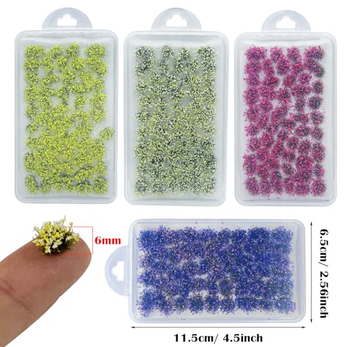 Woohome 4 Pack Miniature Colorful Flower Cluster Self Adhesive Flower Vegetation Groups Static Grass Tufts for Train Landscape Railroad Scenery Sand Military Layout Model - color: 4a