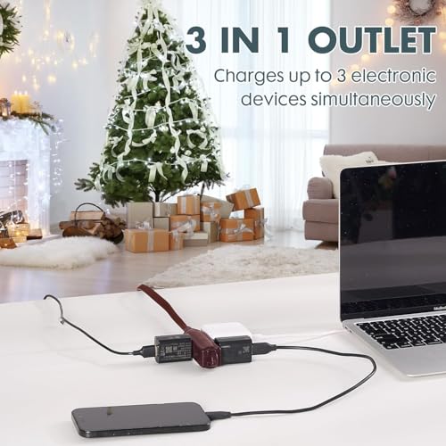 10 Ft Brown Flat Plug Extension Cord with 3 Outlets, 16 Gauge Heavy Duty - color: Brown, size: 10 FT