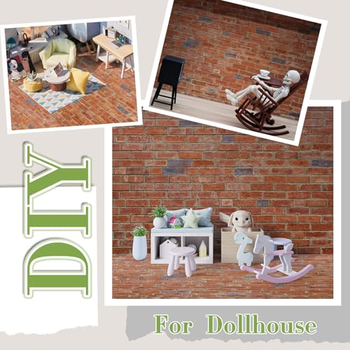 Flutesan 12 Pcs Miniature Dollhouse Wallpaper, Red Brick - style: Red Brick