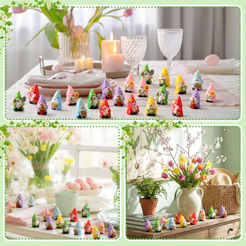 Yaomiao 60 Pcs Mini Flower Gnomes Figurines Bulk Resin Gnomes Statues - style: Spring