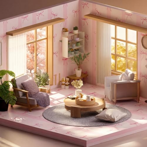 Flutesan 12 Pcs Miniature Dollhouse Wallpaper, Pink Bow - style: Pink Bow