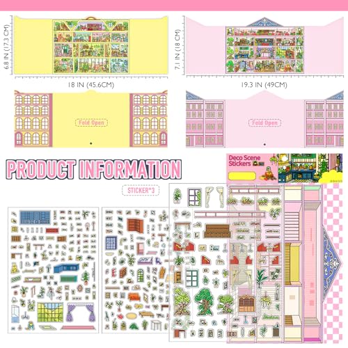 Large 3D Miniature Openable Dollhouse Scene Stickers for Adults, 10+ Rooms - color: Mini Grid World-large 2 Set