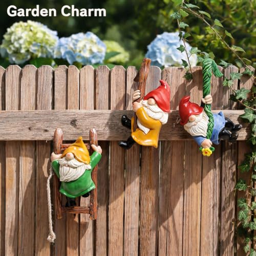 3 PCS Climbing Gnomes Tree Faces Decor, Resin Dwarf Statues for Outdoor Yard Garden, Cute Fairy Garden Ornaments, Flower Pot Huggers for Patio Lawn Landscape & Micro Landscape Pendants