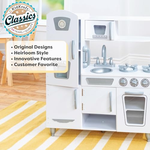 KidKraft Vintage Wooden Play Kitchen with Pretend Ice Maker and Play Phone, White - color: White