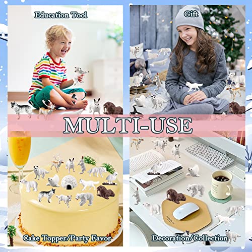 EOIVSH 18PCS Arctic Animal Figures, Realistic Polar Animal Toys Figurines for Kids Toddlers, Plastic Ocean Sea Creatures Figures with Arctic Fox Wolf Snowy Owl Polar Bear Reindeer Bluga Whale - style: 18 PCS
