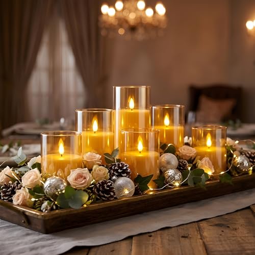 NICEME Flickering Flameless Candles with Remote Timer Unbreakable Acrylic Battery Operated LED Candles with Flickering Flame 3D Wick for Romantic Ambience Home Decor Set of 3, D3” xH4” 5” 6” Amber - color: Ivory + Amber Acrylic, size: D 3”×H 4”5”6”