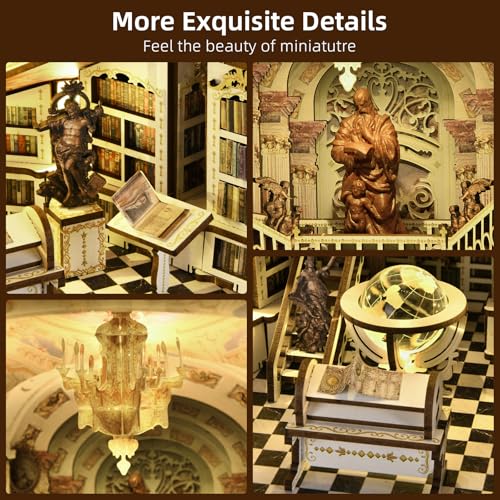 𝐂𝐂𝐂𝐃𝐅 DIY Book Nook Kit, DIY Miniature Dollhouse Booknook Kit, 3D Wooden Puzzle Bookend Bookshelf Insert Decor with LED Light for Adults (Library of Gods Max) - color: Library of Gods Max