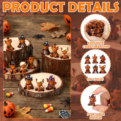 Yaomiao 60 Pcs Mini Halloween Highland Cow Figurines Resin Cow Statues - style: Halloween