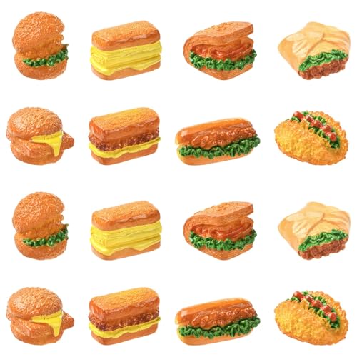 Stiesy 16 Pcs Mini Hamburger Replicas Set Resin Miniature Food Figurines Bread Models for Diner Theme Display Adult Collectible Shelf Decor Mixed Style - color: Hamburger-16pcs