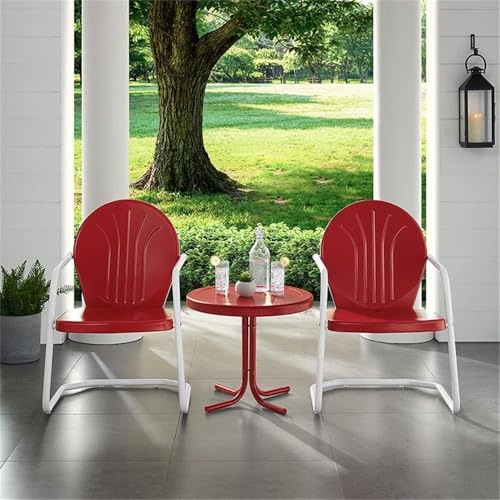 Crosley Furniture Griffith Retro Metal 3-Piece Chair & Side Table Set - color: Red