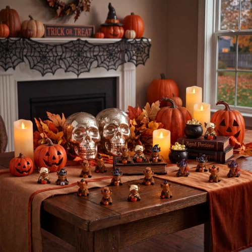 Yaomiao 60 Pcs Mini Halloween Highland Cow Figurines Resin Cow Statues - style: Halloween