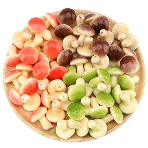 Gresorth 30pcs Mini Artificial Mushroom Decoration Fake Vegetable Ornament Lifelike Faux Fruit Model for Home Kitchen Party - color: Red, Green, Brown