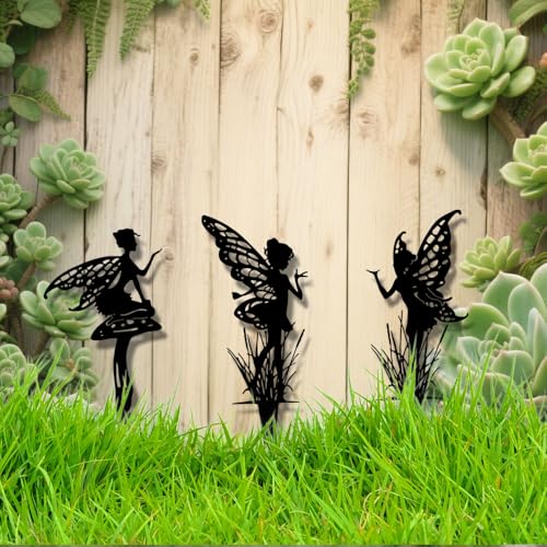 Garden Decoration 3-piece Set, Garden Stakes, Suitable for courtyards, Flower pots, lawns, Flower Bed Decorations, and Gifts - color: A-black04