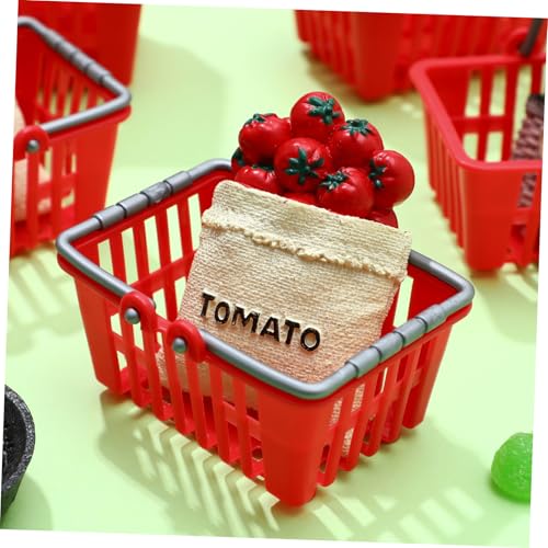 NUOBESTY 10Pcs Mini Shopping Basket Mini Supermarket Cart Tiny Plastic Retail Shopping Baskets with Handles for Kids Party Favors Dool House Ornament Red 2.7x1.2x1.3 Inch - size: 2.56 x 1.77 x 1.38 inches