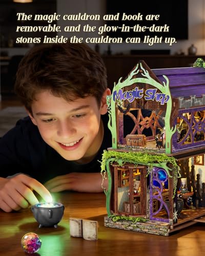 Book Nook Kit, 3D Wooden Puzzle for Adult, DIY Miniature House Kit for Adult, Booknook with LED Light, Gifts for Family, Friend and Book Lovers, Bookshelf Decor(Magic Shop) - color: Magic Shop