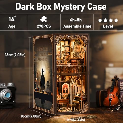 Book Nook Kit, 3D Wooden Puzzle for Adult, DIY Miniature House Kit for Adults, Booknook with LED Light, Gifts for Family, Friends and Book Lovers, Bookshelf Decor(Mystery of the Secret Box) - color: Mystery of the Secret Box