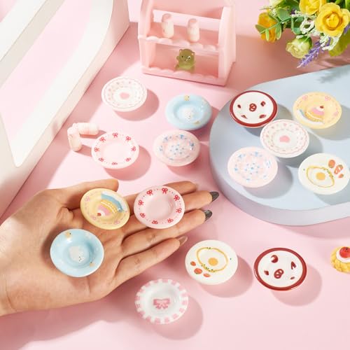 FASHEWELRY 16Pcs Cute Dollhouse Cake Plates Resin Miniature Playhouse Dishes 38mm Kitchen Tableware Models Display Ornaments for Micro Landscape Decoration Garden Home Party Decor - color: 8 Colors-round Plates