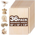 36 Pack Basswood Sheets for Crafts,18"x12"x1/8" 3mm Thick Plywood Sheets with Smooth Surfaces-Unfinished Squares Wood Boards for Laser Cutting, Wood Burning, Architectural Models, Staining - size: 36 Pack -18X12X1/8 Inch