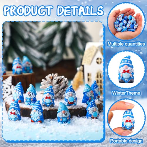 Yaomiao 40 Pcs Mini Resin Winter Gnomes Figurines Winter Snowflake Gnomes Statues Snowflake White and Blue Gnome Figures Table Decor for Holiday Festive Home Kitchen Tiered Tray - style: Winter Multi-color